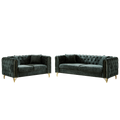 Chenille Pull Buckle Design Sofa For Living Room,Buttons Tufted With Copper Nail Decoration Armrest, Modern Couch Upholstered Button And Metal Legs Green Foam Chenille 5 Seat