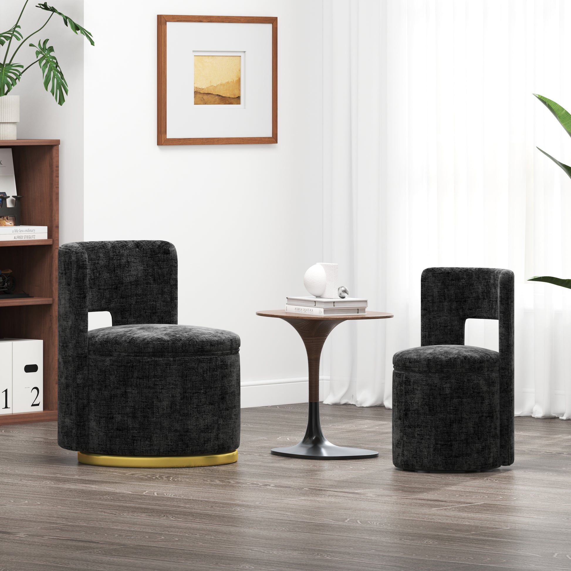 360 Round Swivel Chair With Storage Under Seat, Comfy Chair For Living Room Bedroom Reading Room Black Black Primary Living Space Modern Eucalyptus Foam Chenille