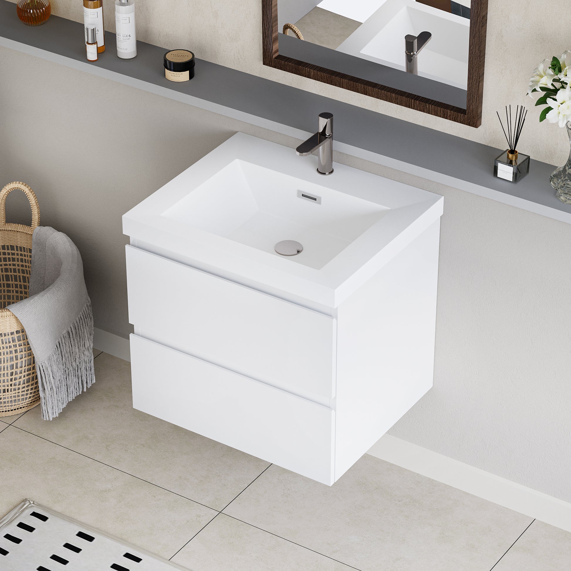 30" Floating Bathroom Vanity with Sink, Modern Wall 2-white-bathroom-wall mounted-mdf