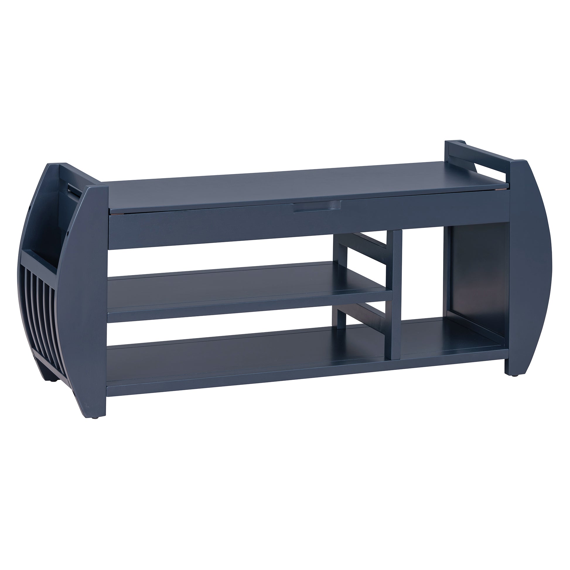 Retro Multifunctional Storage Bench With Cushion And Curved Side Panel For Entrance And Living Room Antique Navy Antique Navy Mdf