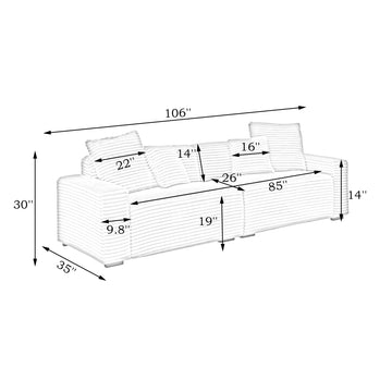 104.72 Inch 4 Seat Large Sofa With 4 Throw Pillows, Living Room Sofa In Comfortable Corduroy Grey Fabric Gray Corduroy 3 Seat