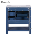 30Inch Transitional Style Bathroom Vanity Cabinet Combo With Ceramic Sink Blue Bathroom Solid Wood Mdf