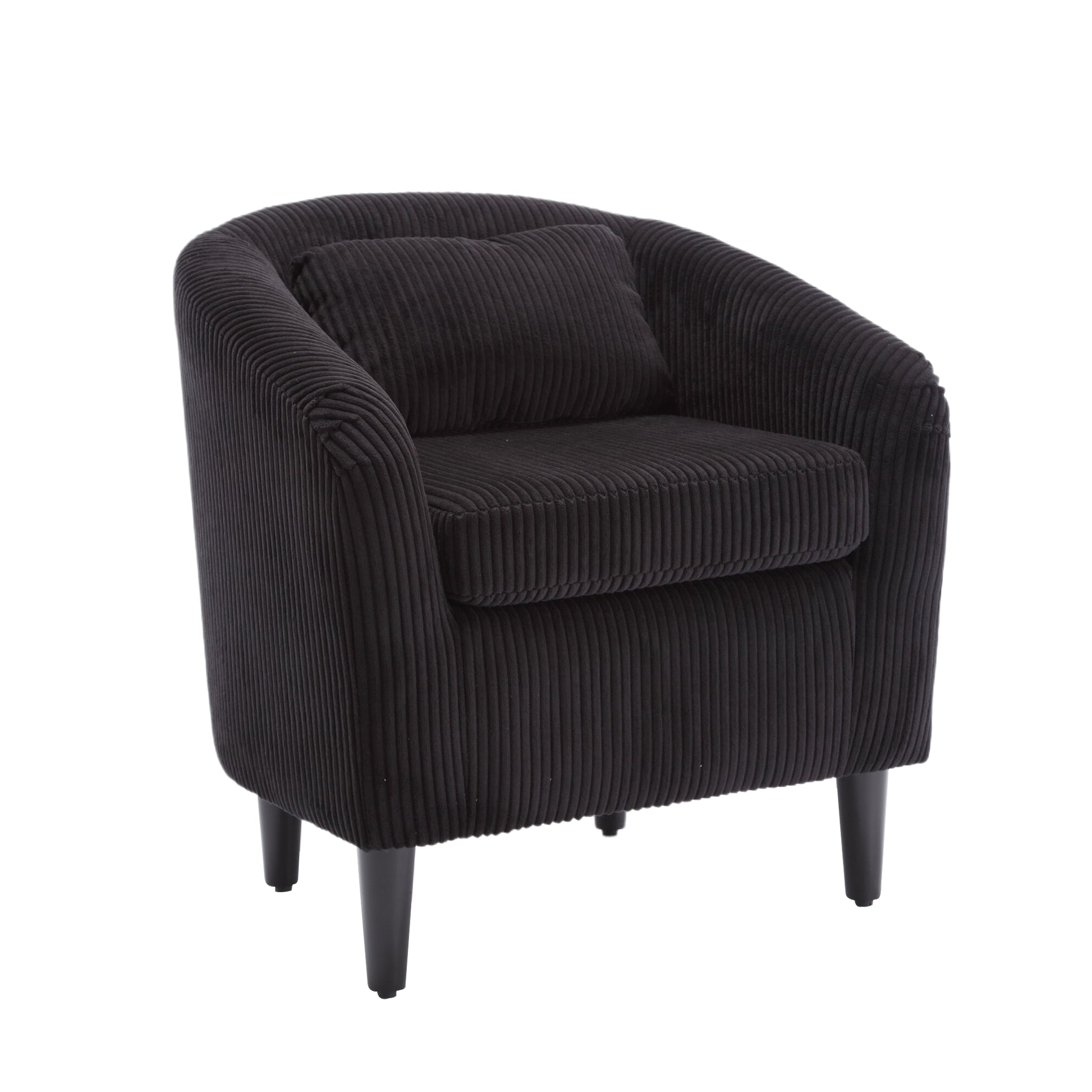 Coolmore Living Room Accent Barrel Chair, Century Modern Style Decorative Chair, Armchair For Living Room With Thick Cushions And Pillows, Comfy Single Sofa Chair, Chair With Wooden Legs,Black Black Corduroy
