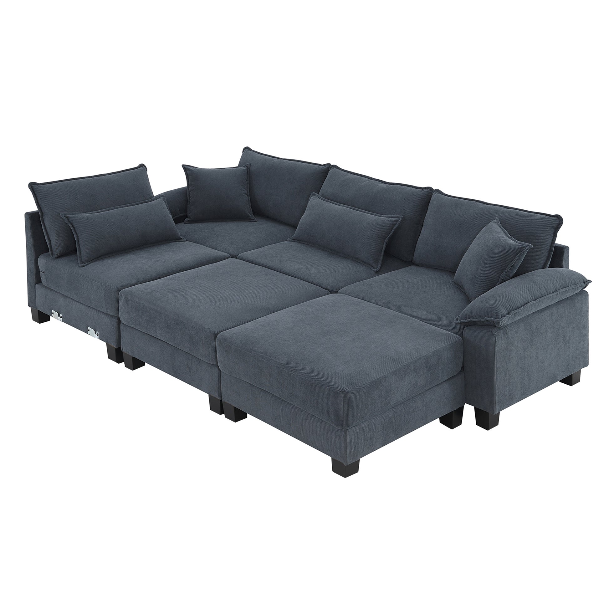 Wide Seat Corduroy Modular Sectional Sofa Bed,Sleeper Couch Set With Armrest Pillow,6 Seat Free Combination Sofa With Ottomans,Oversized Indoor Furniture For Living Room, 2 Colors Gray Corduroy 6