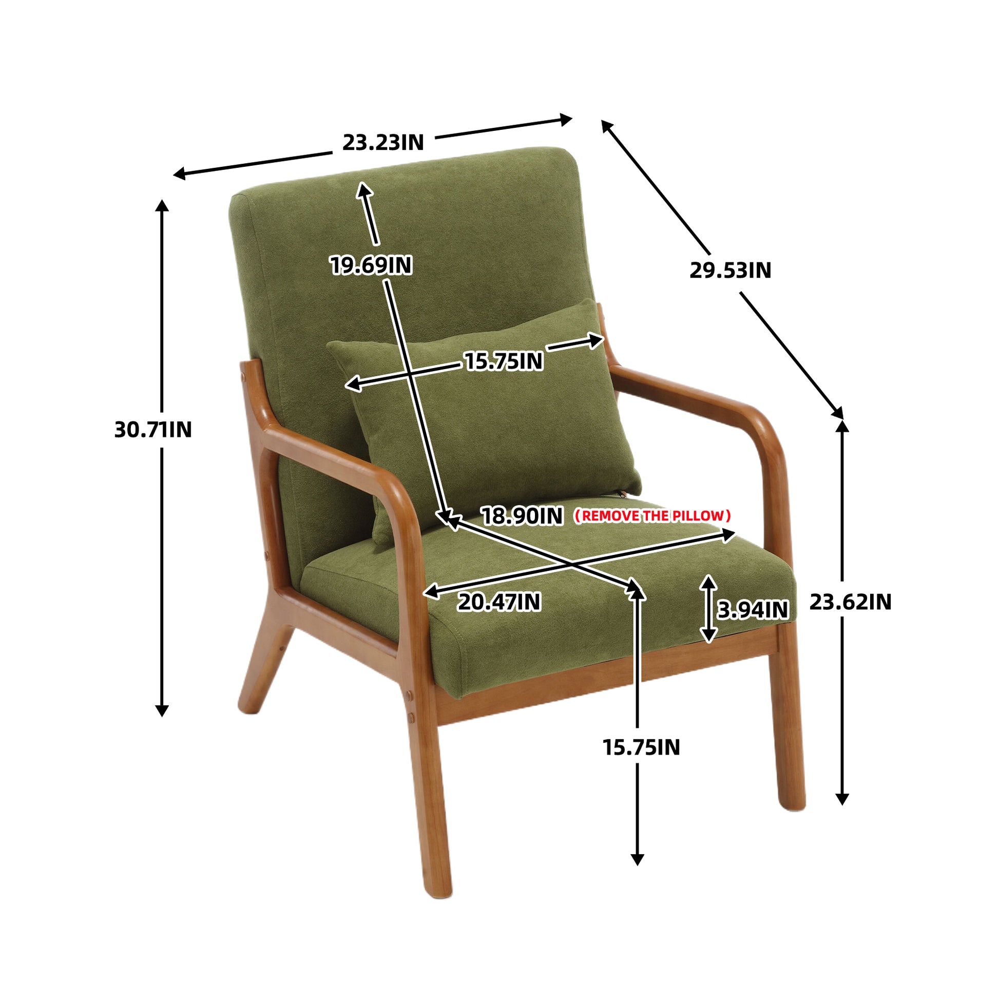 Coolmore Modern Accent Chair, Solid Wood Padding Lounge Armchairs With One Pillow For Living Room, Bedroom, Guest Room Green Green Rubberwood Foam Velvet