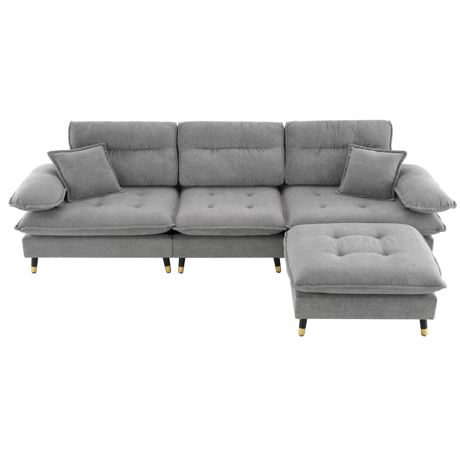 106*66.5" L Shaped Convertible Sectional Sofa,4 Seat Tufted Couch Set With Two Tone Adjust Legs,Cloud Chenille Fabric,Movable Ottoman For Living Room, Apartment,Office,3 Colors Gray Chenille 4 Seat