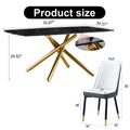 Large modern minimalist rectangular dining table with black+gold-glass+metal