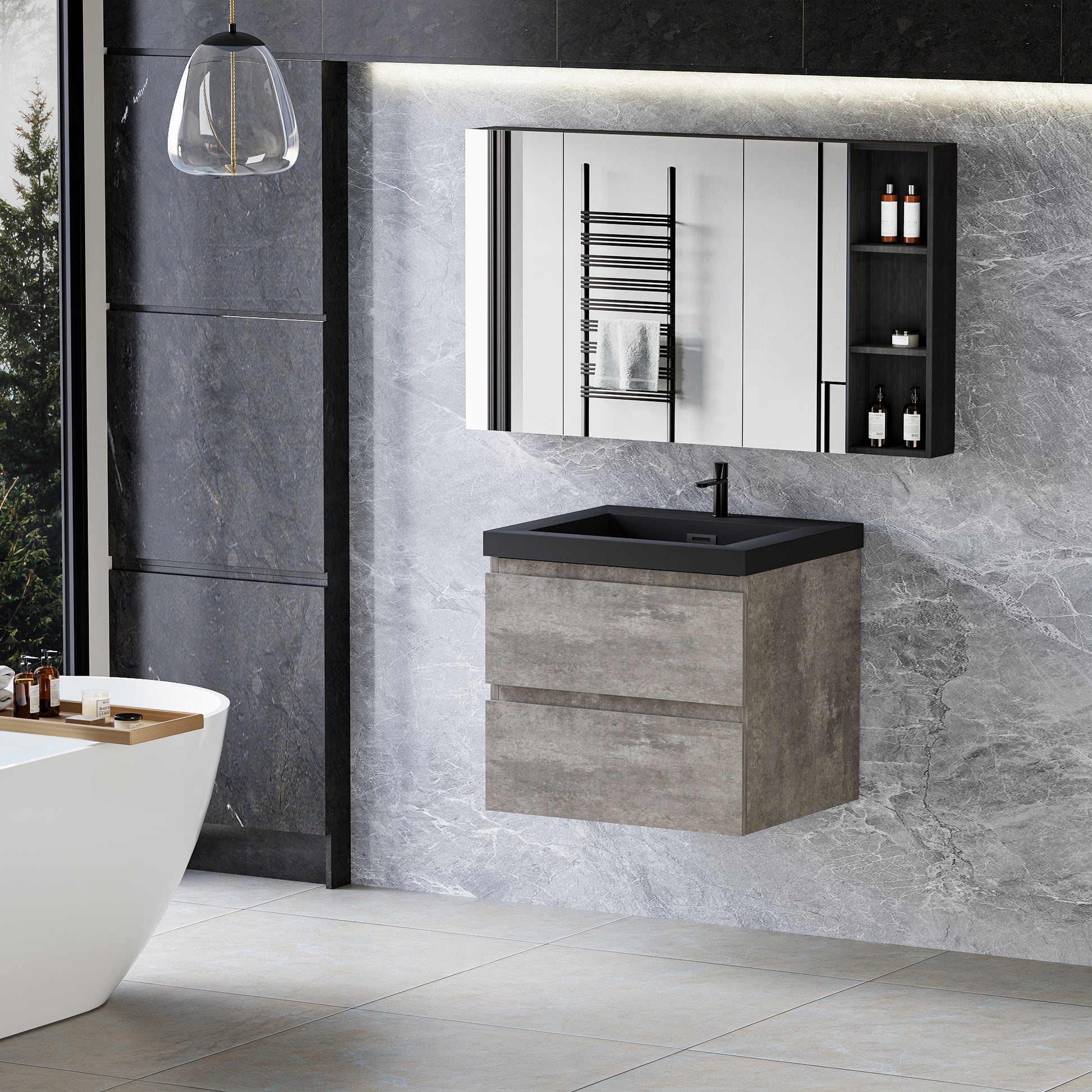 24" Floating Bathroom Vanity with Sink, Modern Wall grey-bathroom-wall mounted-melamine