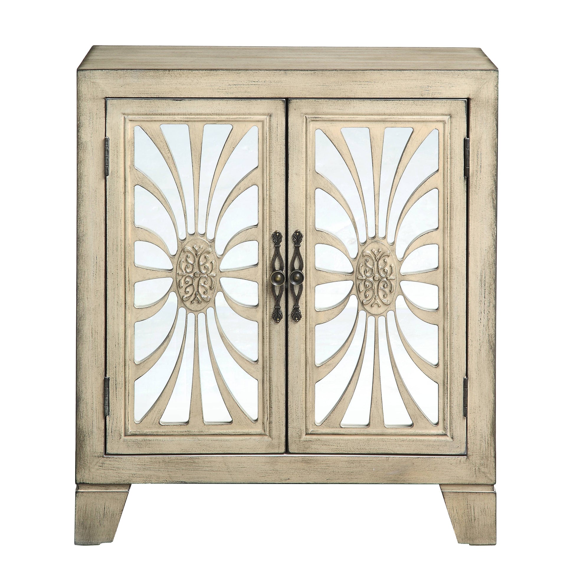 Antique White Console Table With Mirrored Doors Antique White Primary Living Space Rubberwood Rectangular Wood Glass