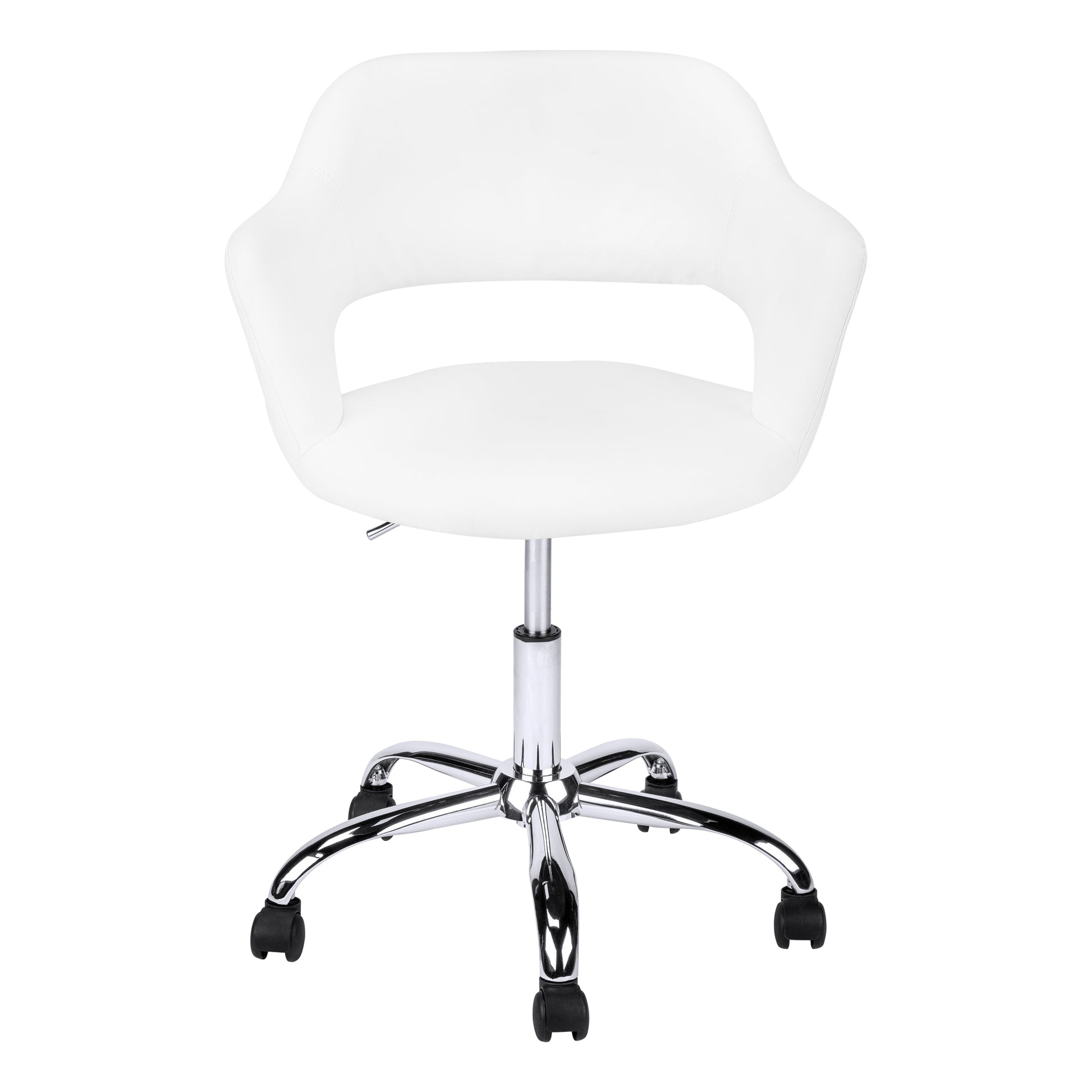 Office Chair, Adjustable Height, Swivel, Ergonomic, Armrests, Computer Desk, Work, White Leather Look, Chrome Metal, Contemporary, Modern White Foam Faux Leather