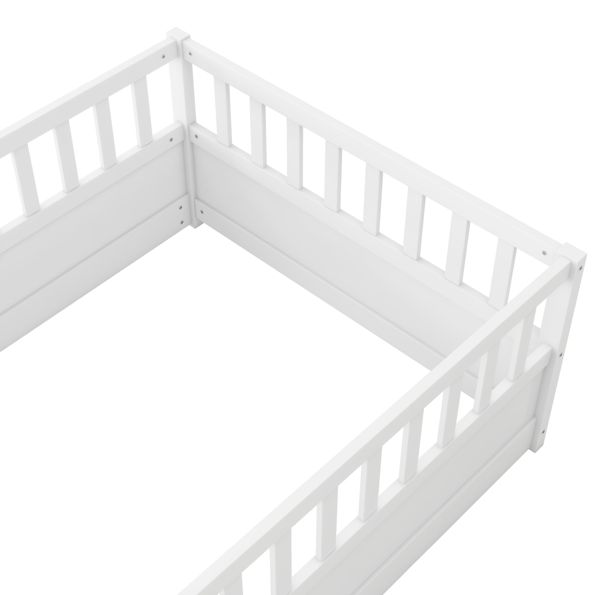 Twin Size Floor Bed, Integral Construction With Super High Security Barrier, Door, Children'S Floor Bed Frame, Montessori Wooden Children'S Floor Bed, White Box Spring Required Twin White Wood Brown Bedroom American Design,Artsy Pine Bed Frame Pine