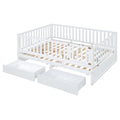 Full Size Wood Daybed With Fence Guardrails And 2 Drawers, Split Into Independent Floor Bed & Daybed, White Old Sku :Lp000882Aak Full White Solid Wood Mdf
