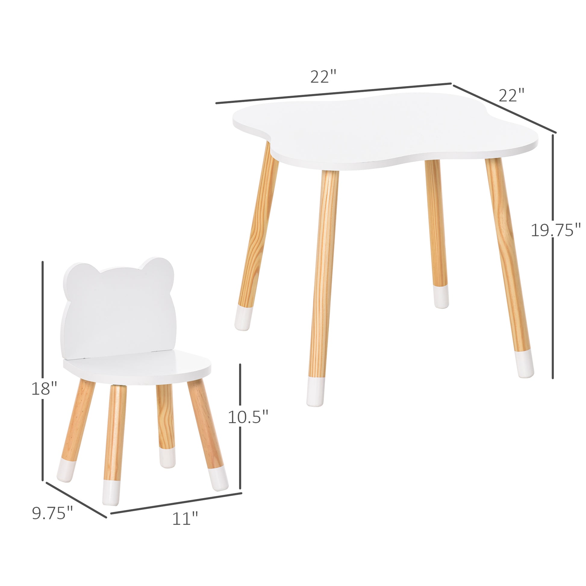 Qaba Wooden Kids Table And Chair Set Ideal For Arts, Meals, Homework, Cute Toddler Activity Table For Age 3 Years , White White Mdf