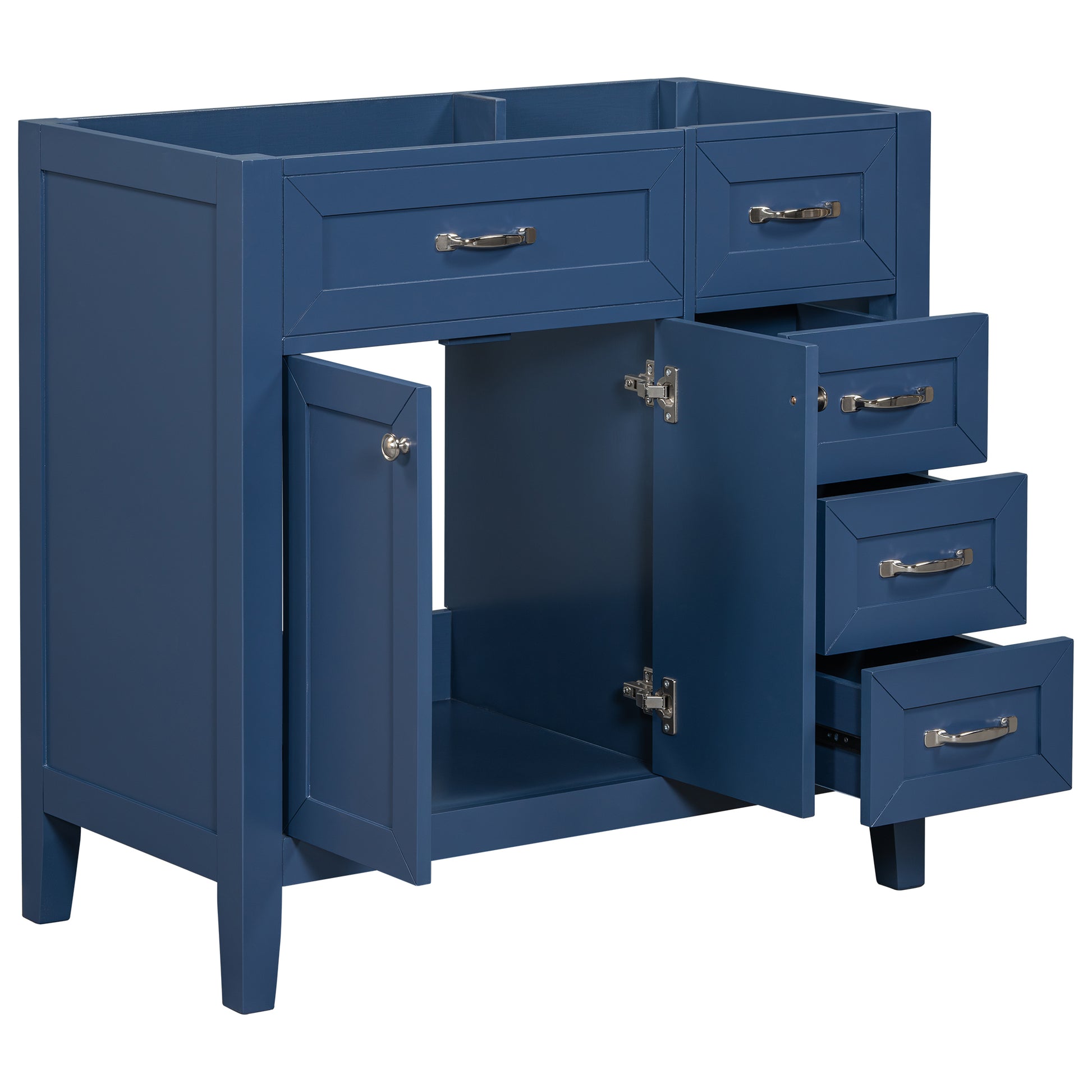 36" Bathroom Vanity Without Sink, Cabinet Base Only, Bathroom Cabinet With Drawers, Solid Frame And Mdf Board, Blue Blue Solid Wood Mdf