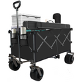 Collapsible Folding Wagon, Push Pull Foldable Beach Wagon Cart Black Steel