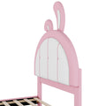 Twin Size Upholstered Platform Bed With Rabbit Shaped Headboard, Pink Box Spring Not Required Twin Pink White Wood Bedroom Bed Frame Faux Leather Upholstered