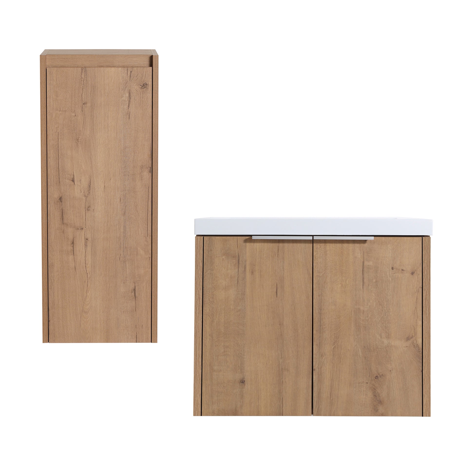 24" Wall Mounted Bathroom Vanity With Sink And Side Cabinet, Soft Close Doors,00112Imo 00624Imo Combination Cabinet Kd Packing Imitative Oak Bathroom Modern Plywood Plywood