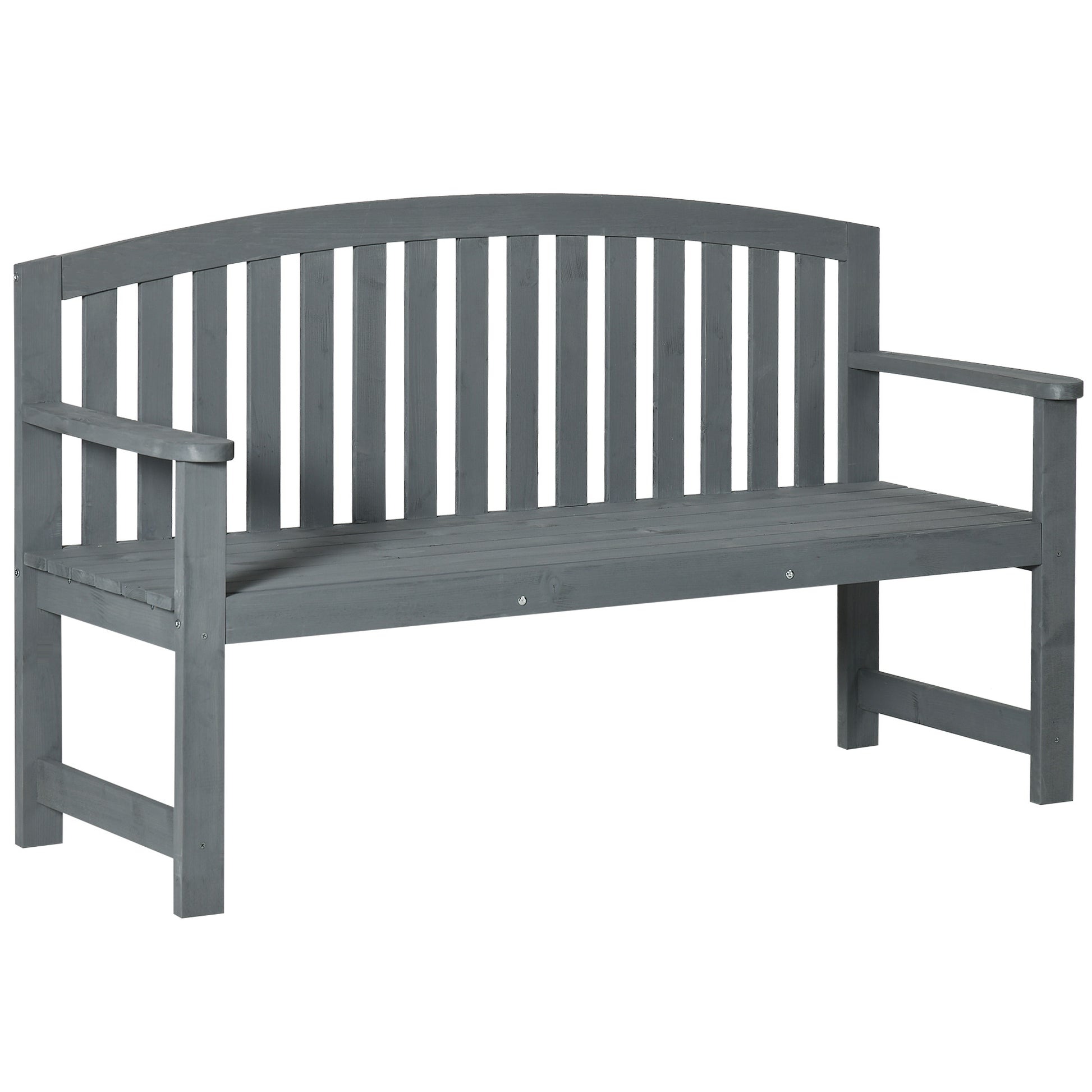 Outsunny 56" Outdoor Wood Bench, 2 Seater Garden Bench With Backrest And Armrest, Patio Bench For Patio, Porch, Poolside, Balcony, Gray Gray Wood