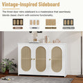 Retro 3 Door Sideboard With Large Storage Space Artificial Rattan Doors And Metal Handles, Accent Cabinet For Living Room And Hallway White White Particle Board Mdf