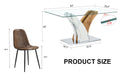 Table And Chair Set.Modern Dining Table, Tempered Glass Countertop With Artistic Mdf Legs.Paried With 6 Brown Chairs With Soft Linen Fabric Cushions And Black Metal Legs.Suitable For Various Styles. Black Brown,Transparent Seats 6 Mdf Metal