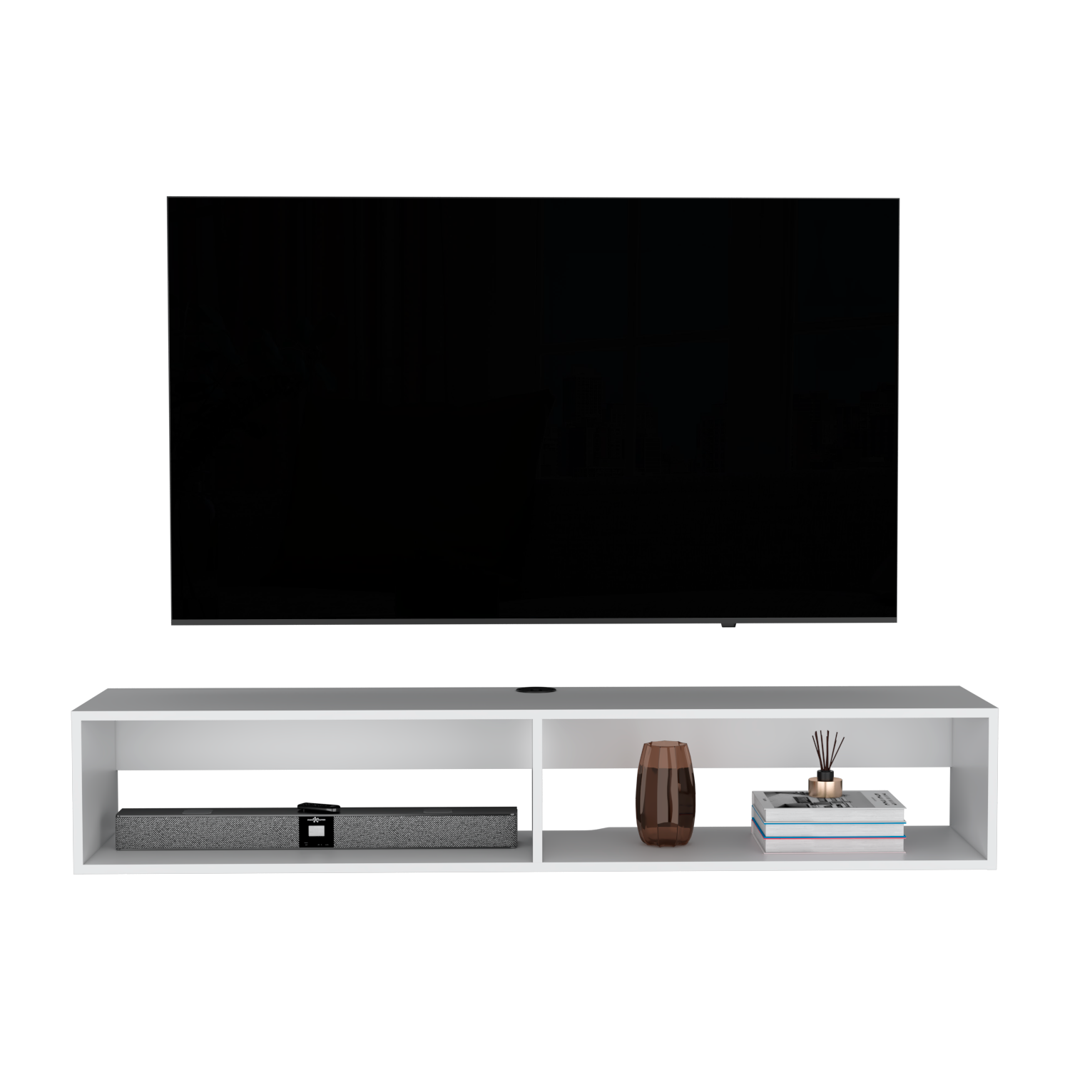 Floating Tv Stand Moore, Living Room, White White 60 69 Inches Engineered Wood