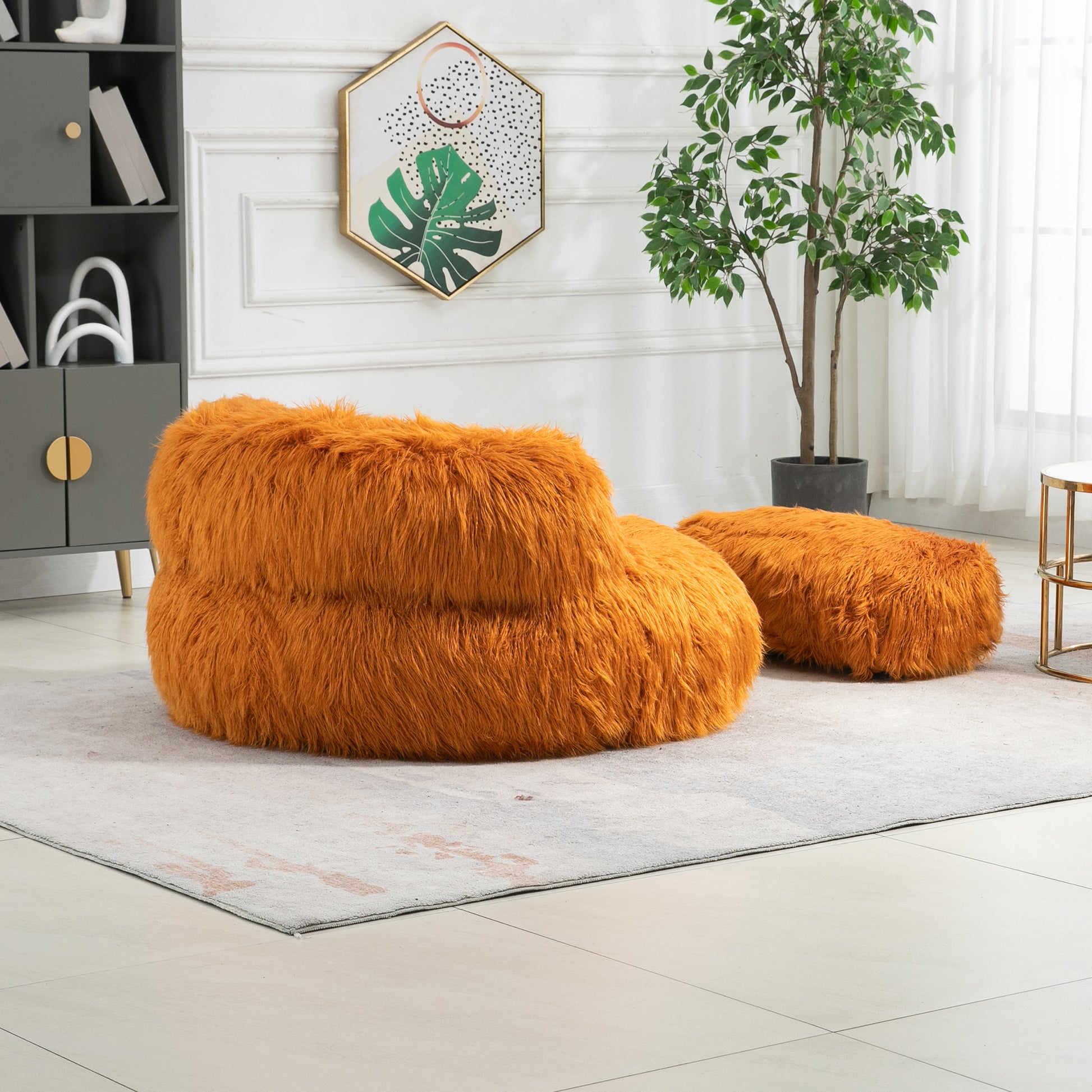 Coolmore Bean Bag Chair, Floor Sofa With Handle,Accent Sofa Chair With Ottoman For Gaming Reading Relaxing Orange Orange Foam Plush