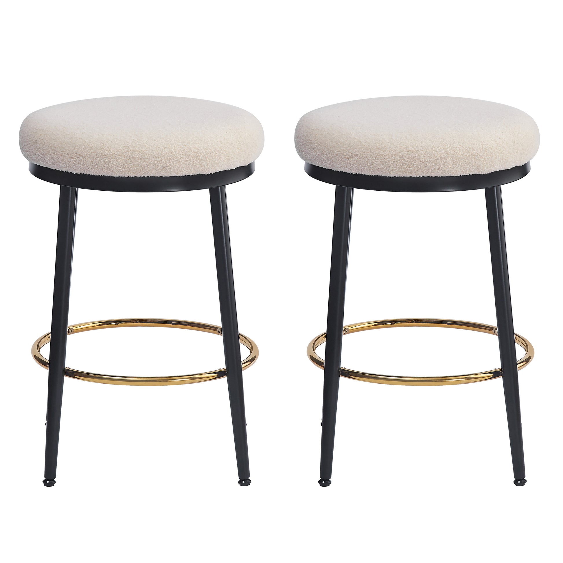 24.75'' Modern Counter Stools Set Of 2,White Counter Stools With Iron Frame,Sponge Cushion,Footrest,Suitable For Kitchen Bedroom Dining Room. Metal White Kitchen Round Modern Set Of 2 Fiber Foam