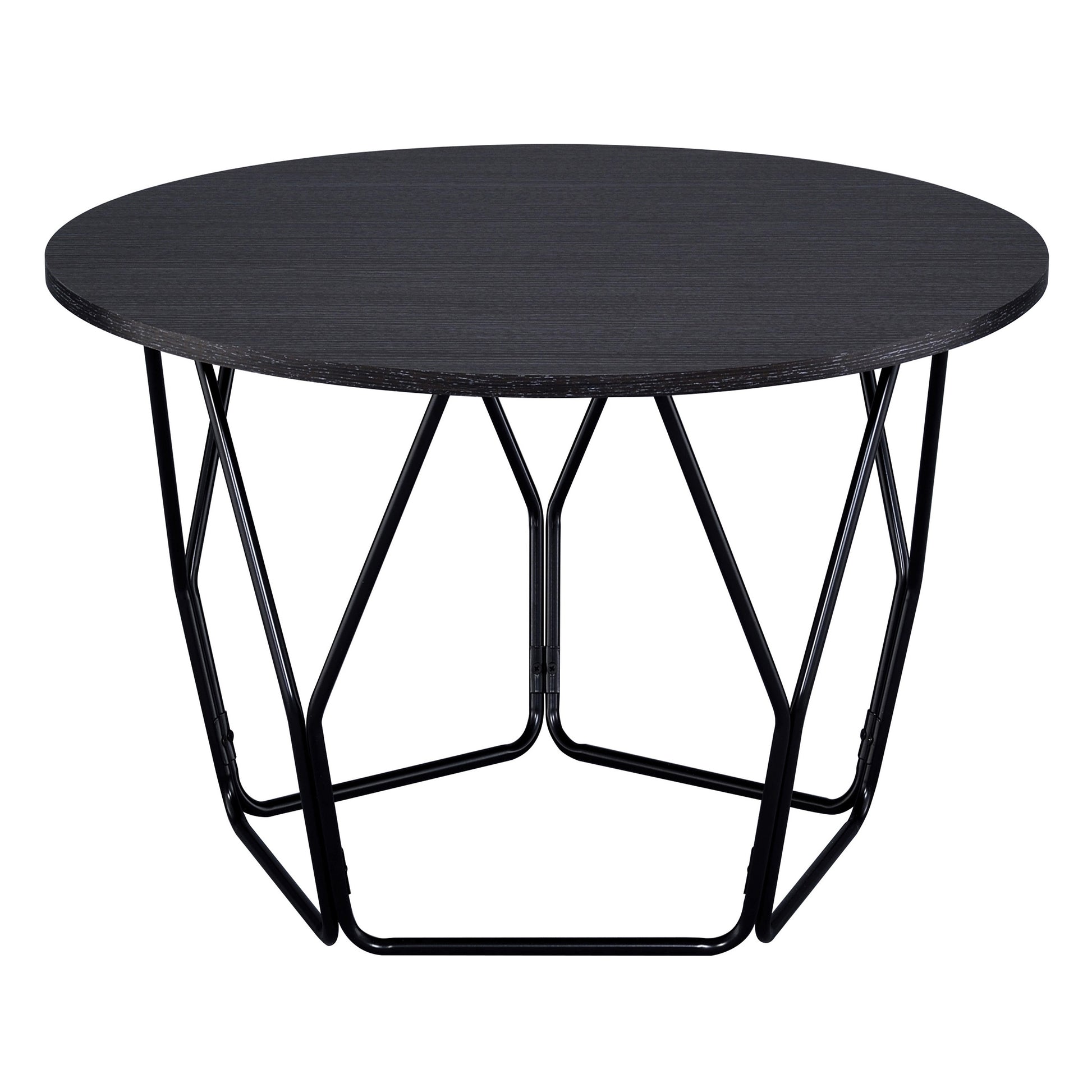 Espresso And Black Coffee Table With Drum Shape Espresso Primary Living Space Round Wood Metal Sled