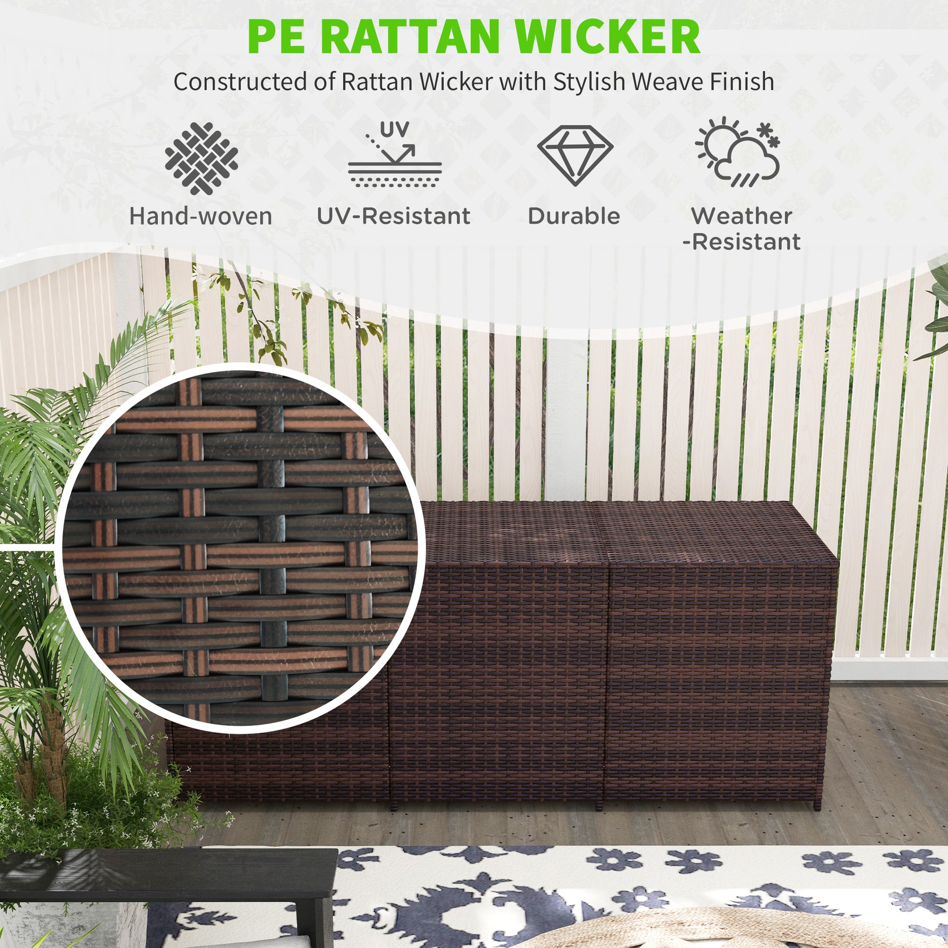Outsunny 175 Gallon Outdoor Storage Box With Inner Liner, Pe Rattan Wicker Deck Box With Pneumatic Bar Lift For Indoor & Outdoor, Patio Furniture Cushions, Pool Toys, Garden Tools, Mixed Brown Brown Steel