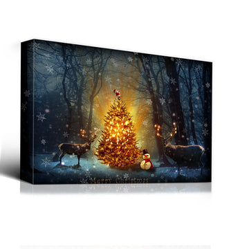 1Pcs Drop Ping Christmas Canvas Wall Art Gold Christmas Tree Paintings Artwork Modern Picutres Gift Poster For Home Wall Decor Framed 4832In Thickness 1.5Inch Rectangle Framed Multicolor Christmas