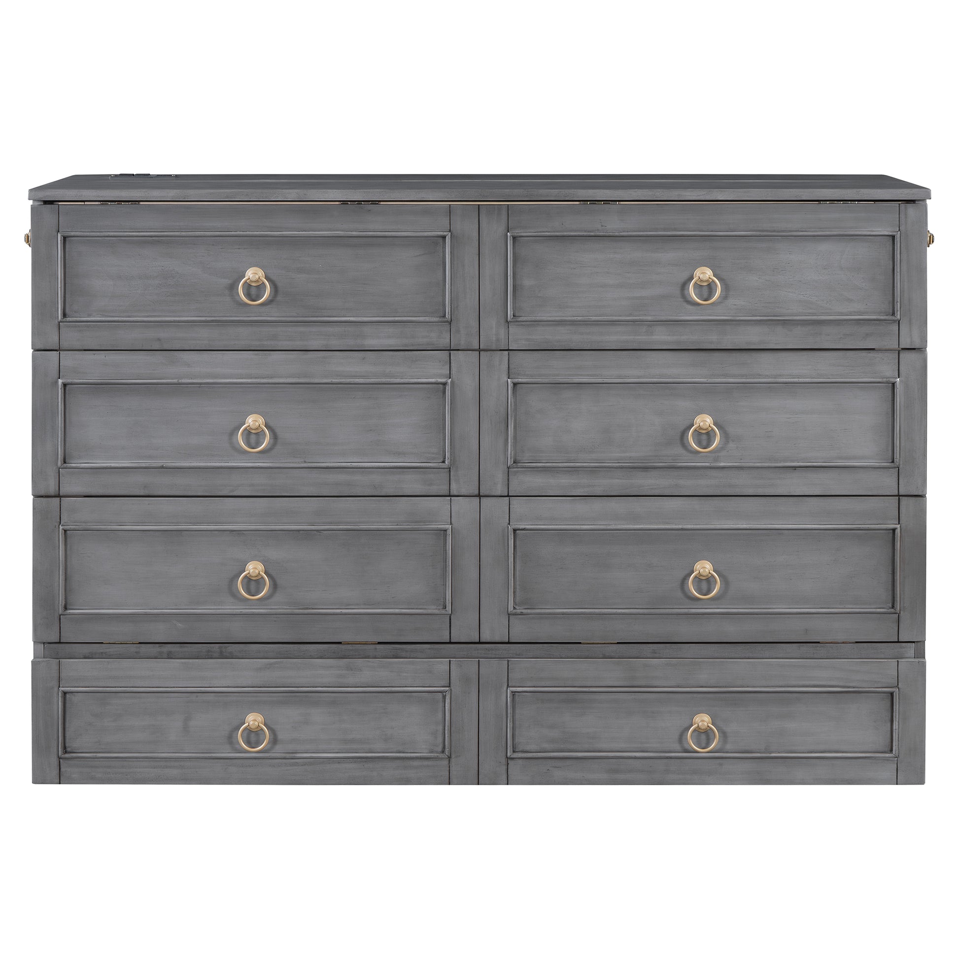 Queen Murphy Bed With Large Drawers,Gray Queen Gray Plywood