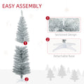 Homcom 6' Artificial Pencil Christmas Tree, Slim Xmas Tree With 390 Realistic Branch Tips And Plastic Stand, Silver Silver Plastic