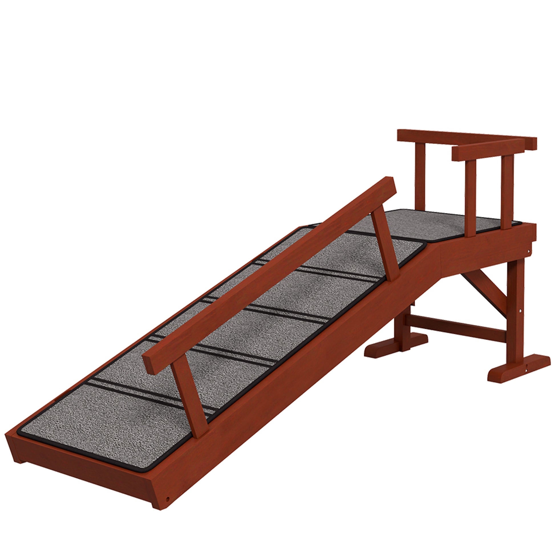 Pawhut Dog Ramp, Dog Stairs For Small, Medium & Large Dogs, Pet Ramp For Bed Or Couch With Removable Guardrails, Non Slip Surface, 49" Long, Brown Brown Pine