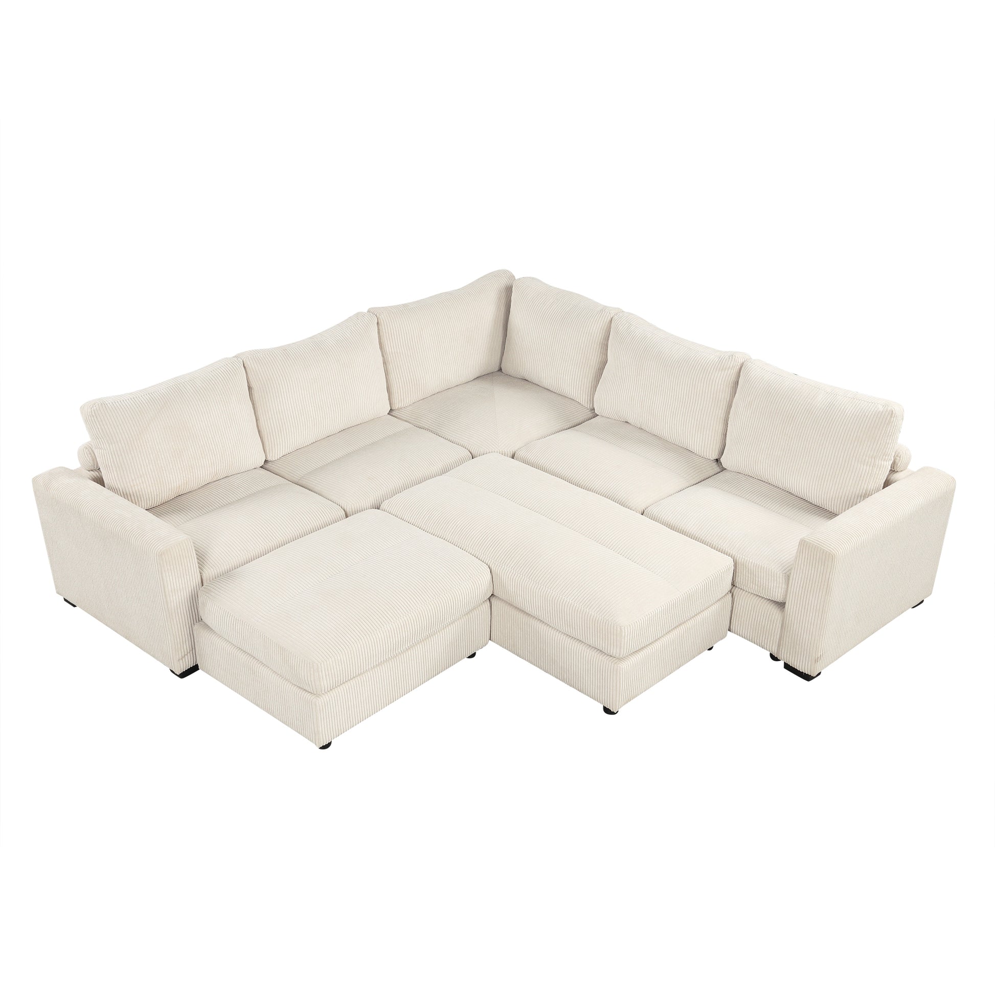 121.3" Sectional Couch Sofa Bed Modular Sofa With Two Movable Ottomans For Living Room Old Sku:N719S001640A , Beige Beige Foam Corduroy 7 Seat