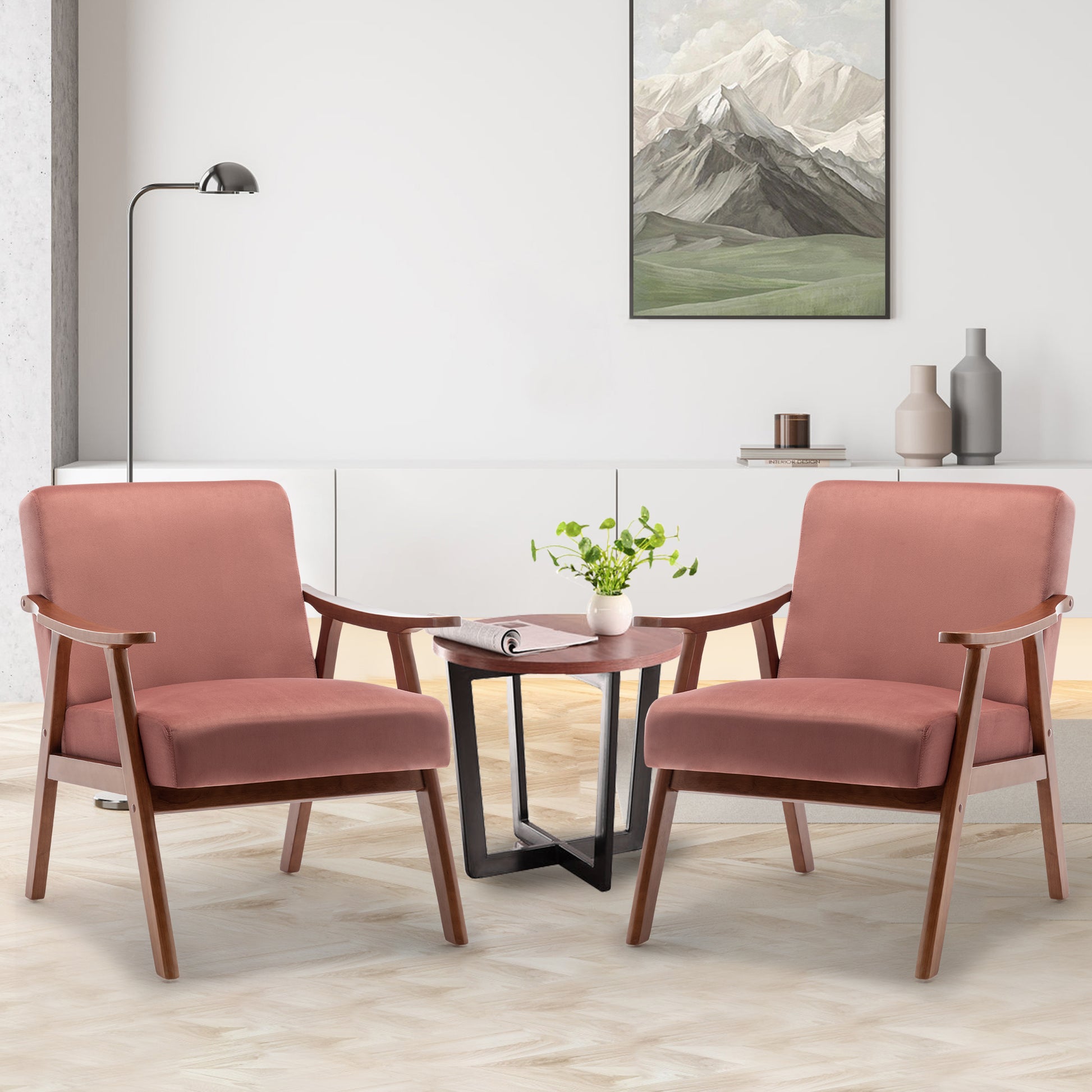 Mid Century Modern Chair, Living Room Chair With Solid Wood Frame, Accent Chair Extra Thick Backrest, Wingback Chair For Bedroom, Reading Room, Living Room, Lounge Chair Indoor Pink Primary Living Space Mid Century Modern Foam Velvet