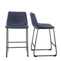 Industrial Faux Leather Counter Stools, Set Of 2 Blue Navy Polyurethane Foam Pu Leather