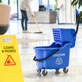Homcom Mop Bucket Cart With Side Press Wringer, Metal Handle And 34 Quart Capacity, Blue Blue Plastic