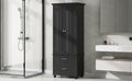 Tall Storage Cabinet With Two Drawers For Bathroom Office, Black Black Mdf