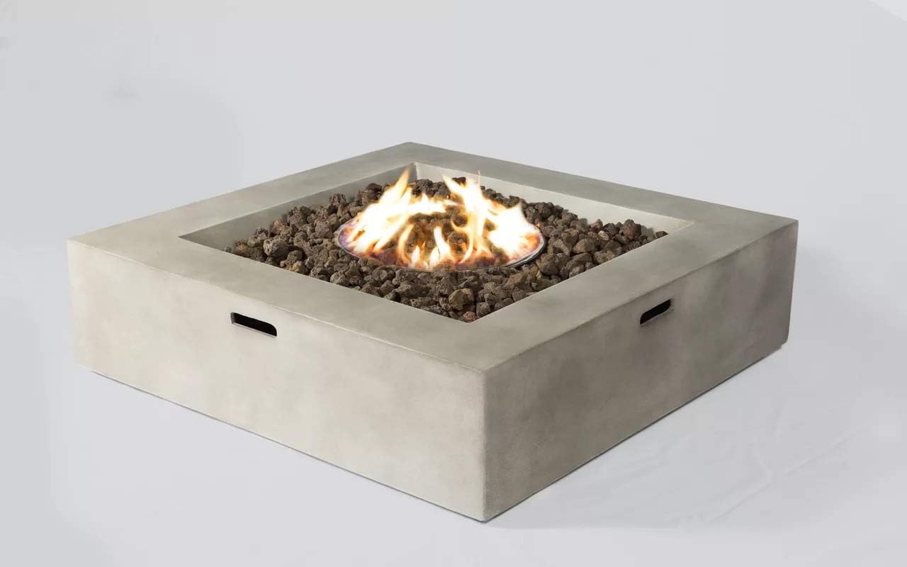 12" H Concrete Outdoor Fire Pit Table Natural Grey Garden & Outdoor Modern Stone Polyester