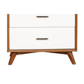 Modern Style Wooden Chest With Three Drawers And Flared Legs, Brown And White Brown White Solid Wood