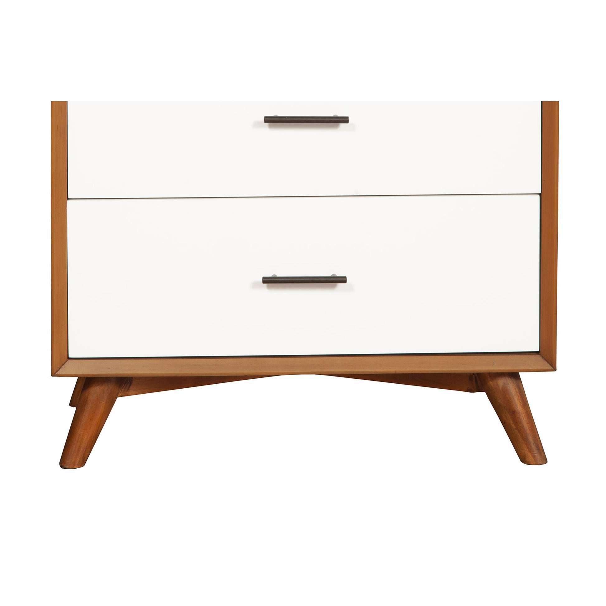 Modern Style Wooden Chest With Three Drawers And Flared Legs, Brown And White Brown White Solid Wood