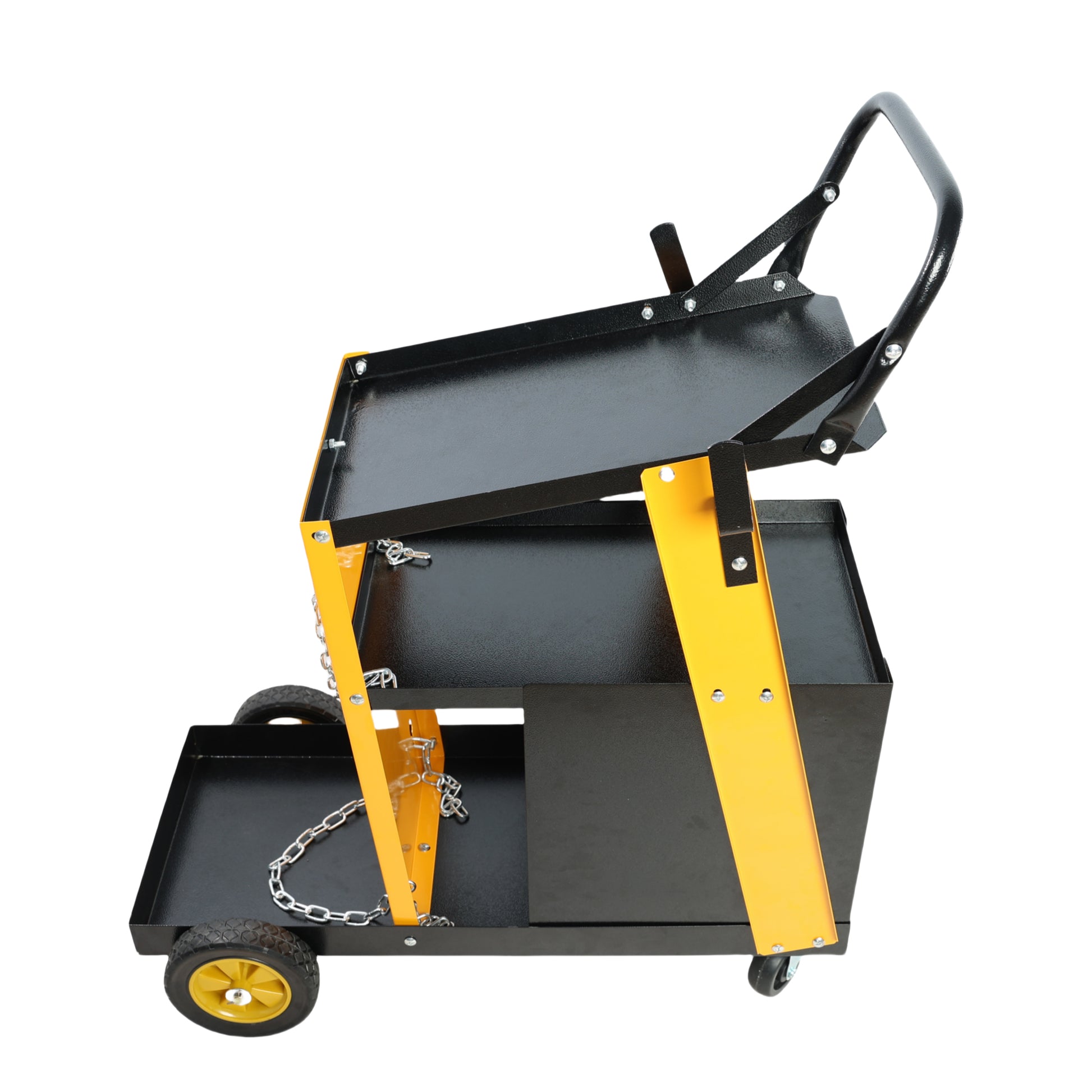 Multi Function Welder Trolley, Mig Tig Arc Plasma Cutter Storage Tank With 2 Safety Chains, Portable 4 Drawer Chest, Weight 280 Lbs Yellow Black Iron