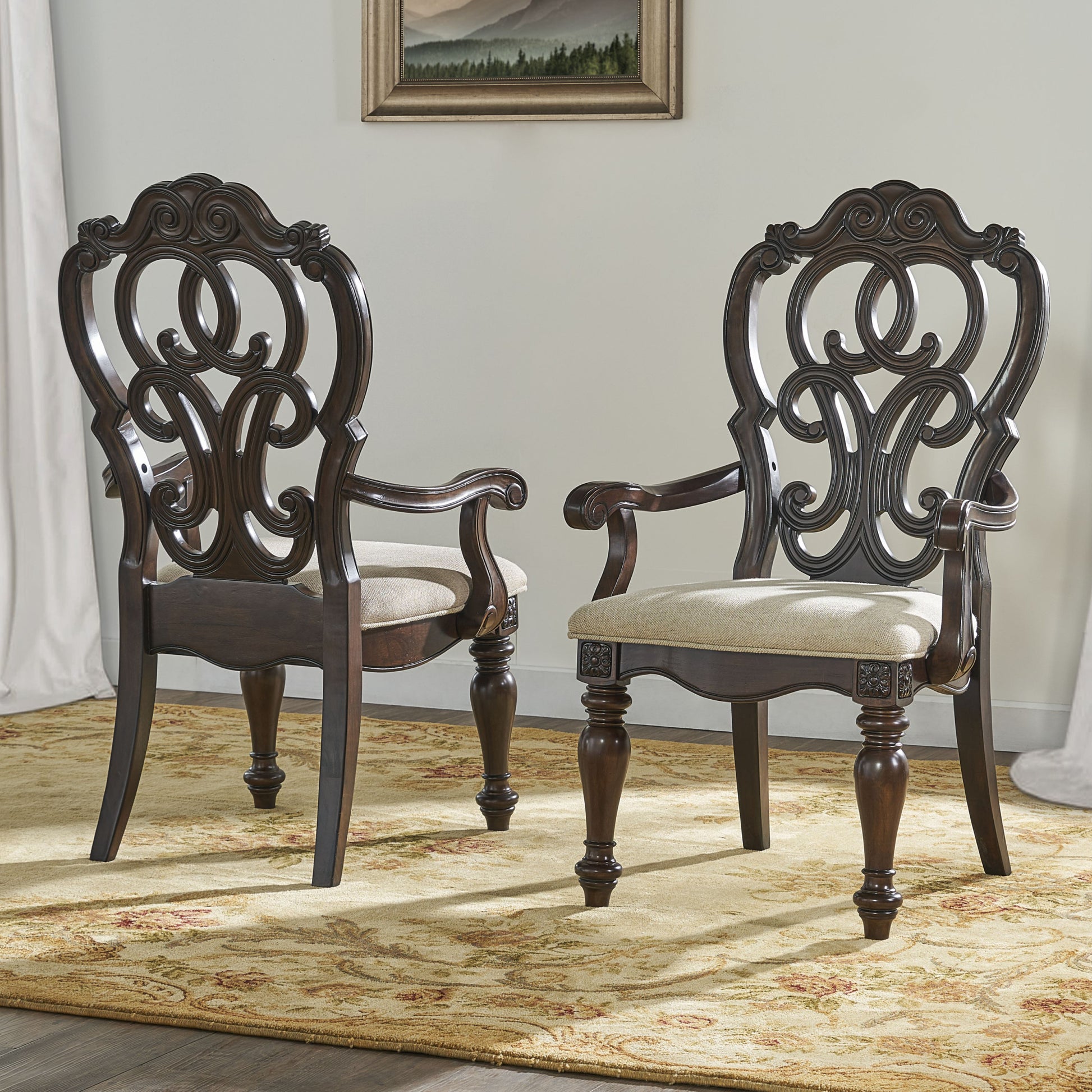 Royale 9 Piece Dining Set Dining Table, 6 Side Chairs, 2 Arm Chairs Brown Brown Fabric