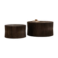 Vintage Fashion Style Cylindrical Nesting Coffee Table Set With Vertical Textured Embossed Design For Living Room, Office And Dining Room, Dark Brown Set Of 2 Dark Brown Mdf