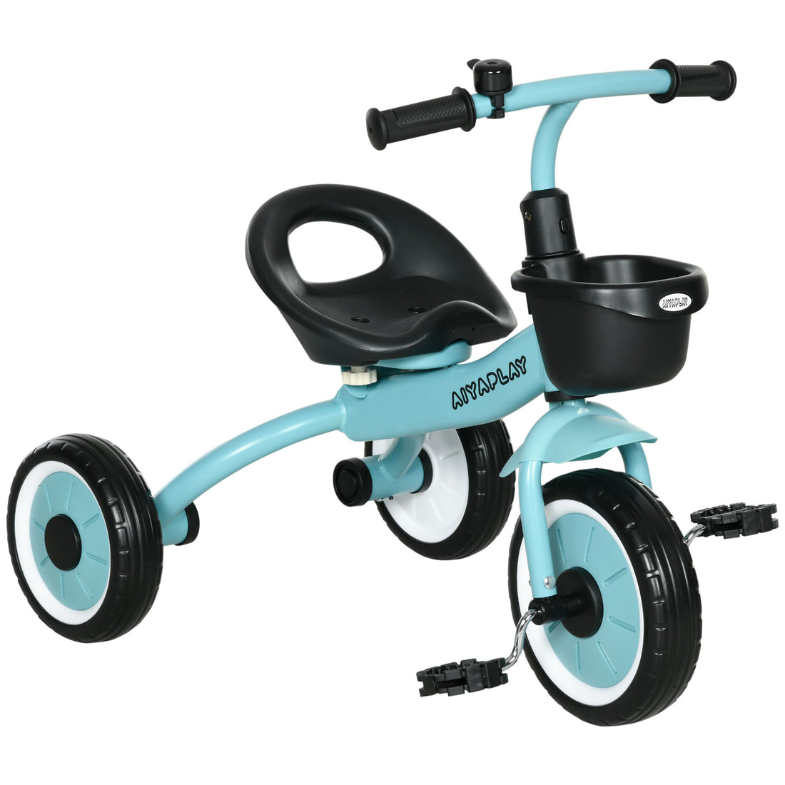 Qaba Kids Tricycle For Toddlers Age 2 5 With Adjustable Seat, Toddler Bike For Children With Basket, Bell, Handlebar Grips, Blue Blue Metal