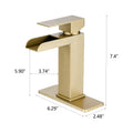 Waterfall Bathroom Faucet Brushed Gold Single Handle Bathroom Sink Faucets 1 Or 3 Hole Solid Vanity Faucet With Deck Plate & Overflow Pop Up Drain Brushed Gold One Brushed Gold Deck Mounted Bathroom Gold Stainless Steel