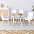 Table And Chair Set, Mdf Desktop, White Metal Table Legs, Stable And Beautiful, Suitable For Most Styles Of Home. Modern Simple Dining Table, Comfortable Seating. White Seats 4 Mdf