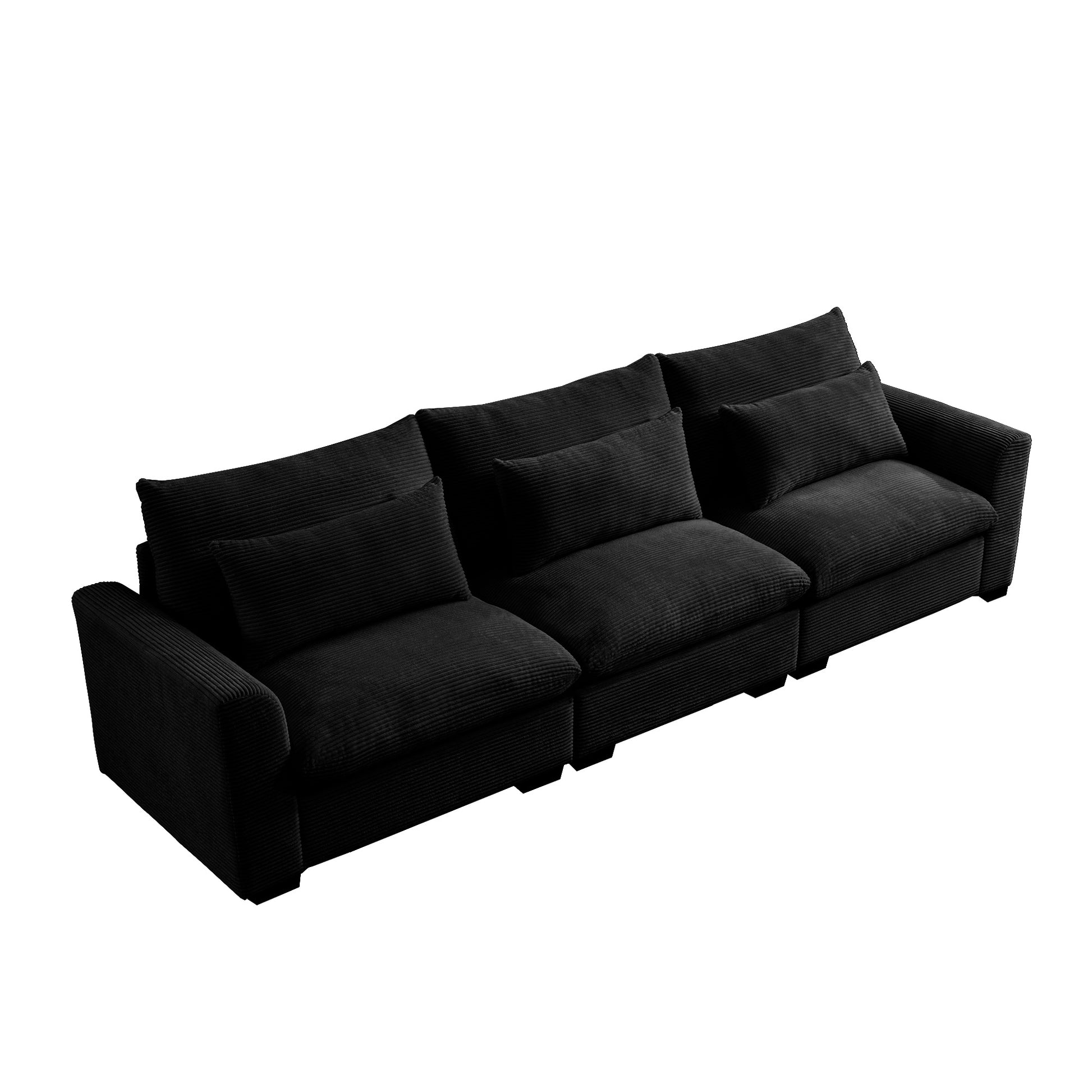 3 Seater Deep Seat Couches For Living Room, Wide And Deep Seat Comfy Living Roo Sofas With 3 Waist Pillows, Black Corduroy Black Corduroy 3 Seat