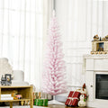 Homcom 6' Snow Flocked Artificial Pencil Christmas Tree, Slim Xmas Tree With Realistic Branches And Plastic Base Stand For Indoor Decoration, Pink Pink Plastic