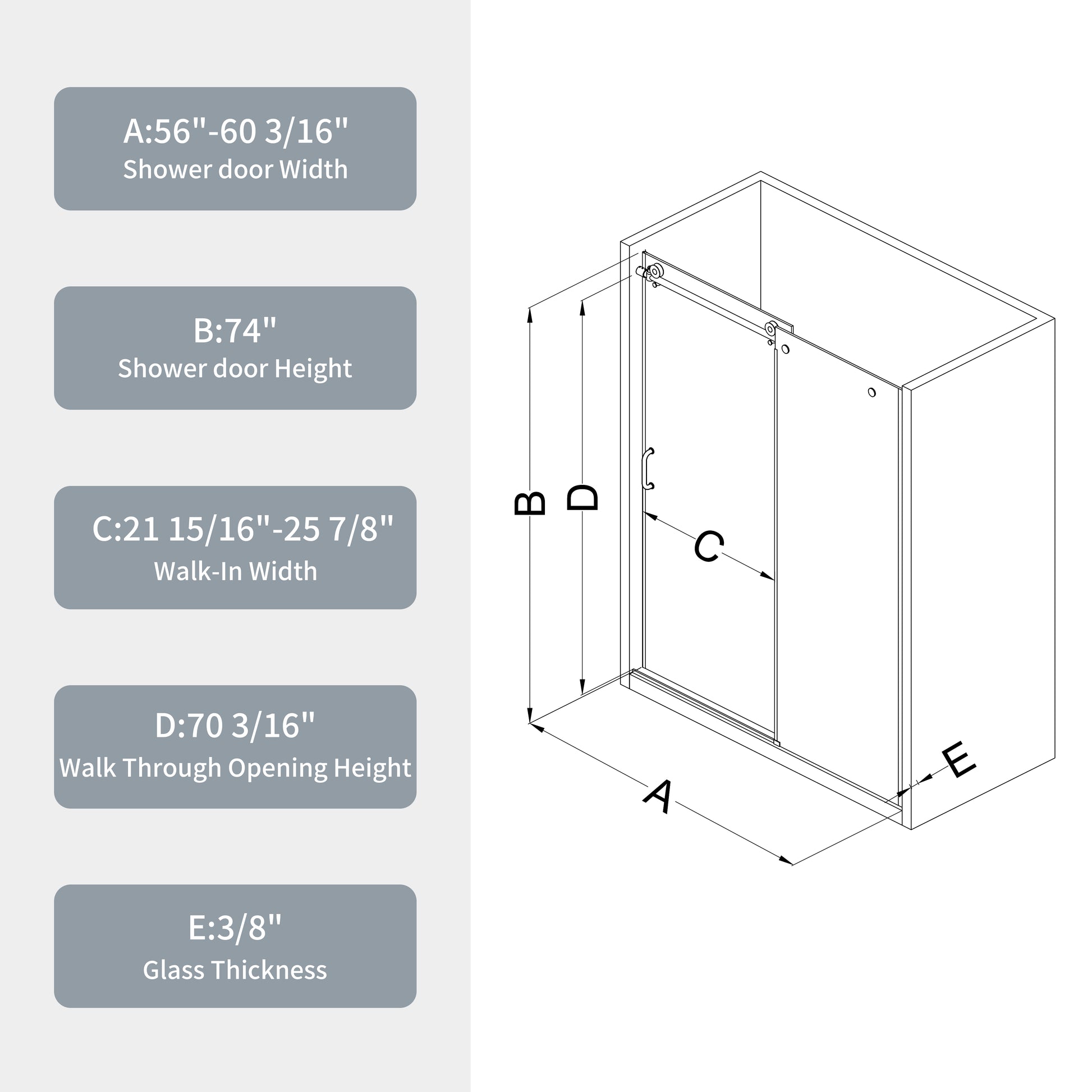 Glass Shower Door, Sliding Door, With 5 16" Tempered Glass And Polished Chrome Finish Chrome Bathroom Stainless Steel